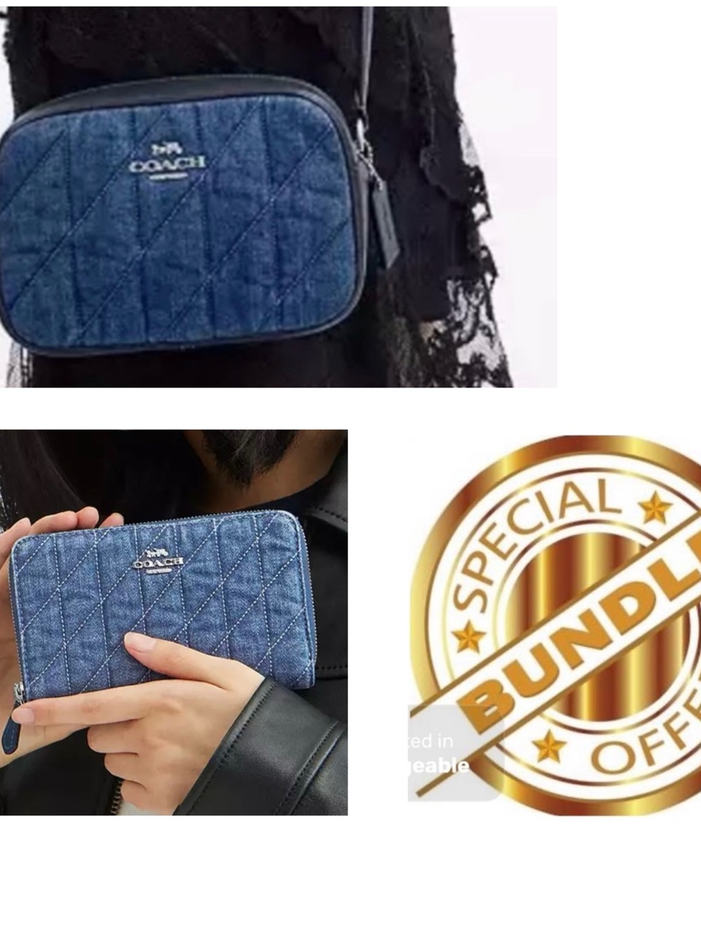 ‼️WOW‼️COACH SET 💙NWT Denim Quilted Crossbody Bag & denim Coach Wallet‼️NEW💯